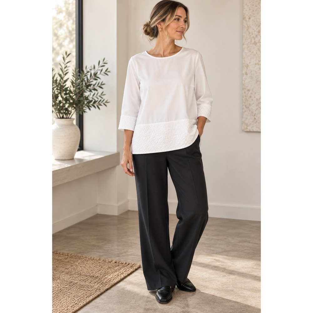 COS White Textured Cotton Blouse EU 36 3/4 Sleeve Minimalist Architectural Top